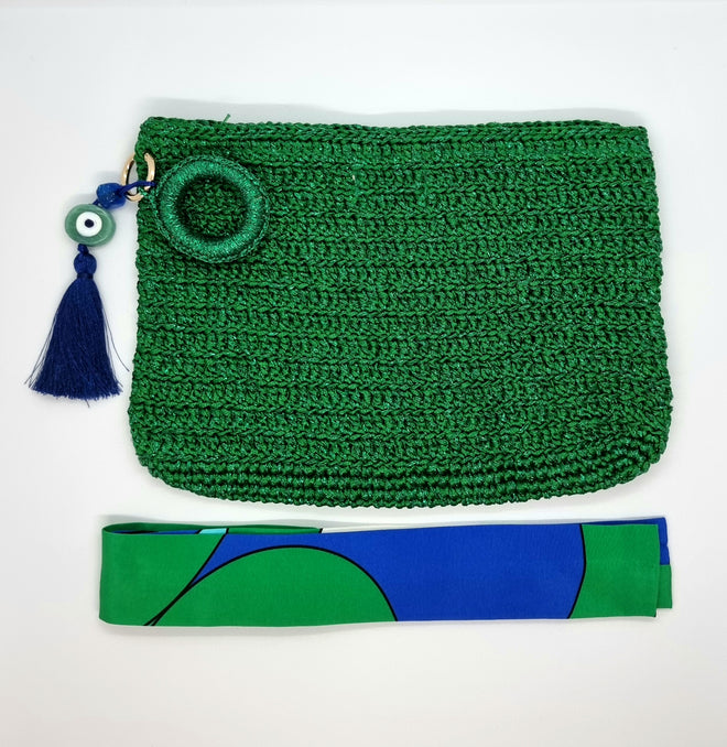 Clutch Bag - Green with Glitter