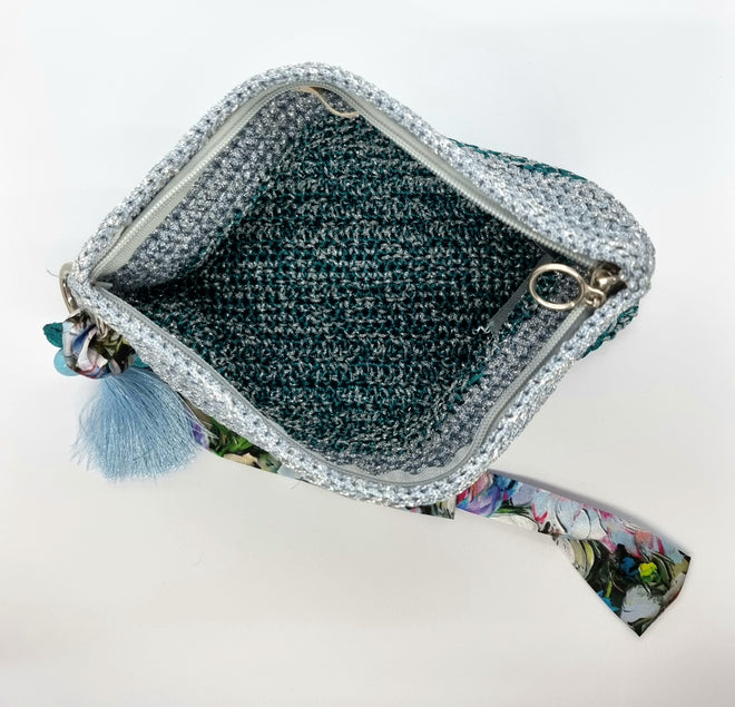 Clutch Bag - Grey and Green with Glitter