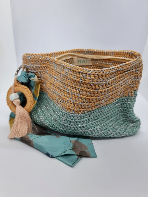 Clutch Bag - Mellon and Turquoise with Glitter