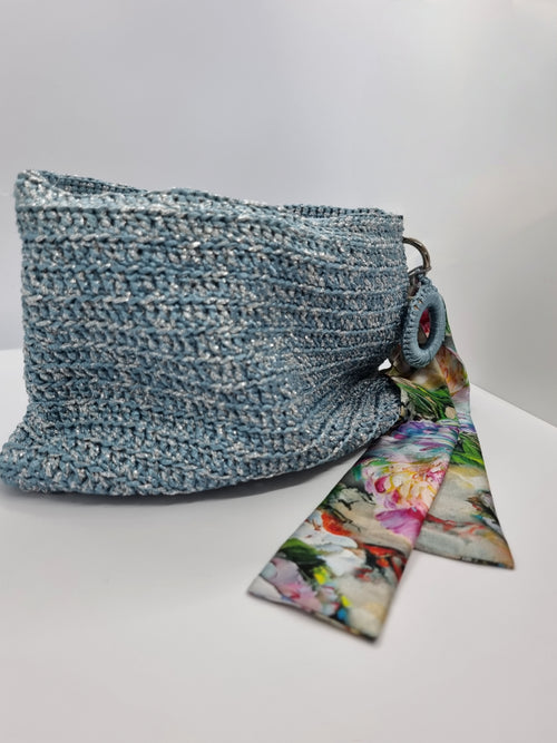 Clutch Bag - Blue with Grey Glitter