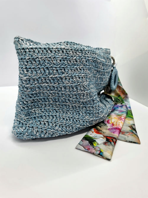 Clutch Bag - Blue with Grey Glitter