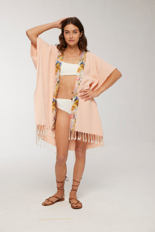 Elegant Kaftan Robe With Silk Bordure - Orchid Orange