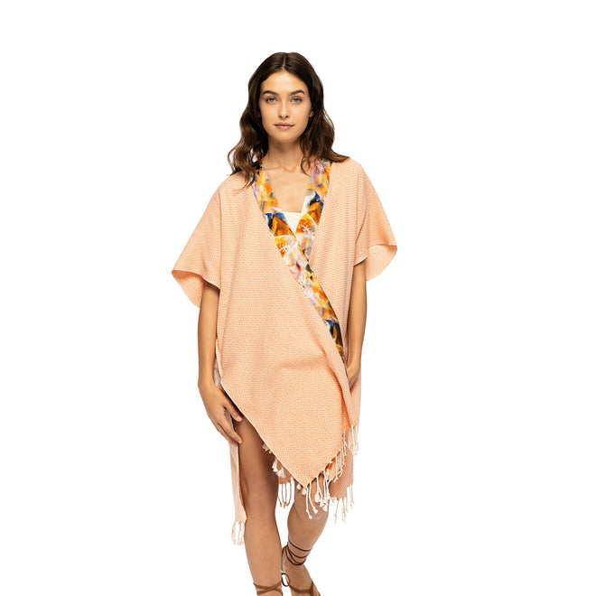 Elegant Kaftan Robe With Silk Bordure - Orchid Orange