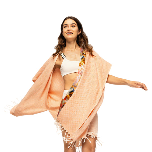 Elegant Kaftan Robe With Silk Bordure - Orchid Orange