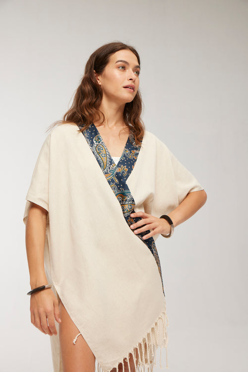 Elegant Kaftan Robe With Silk Bordure - Cotton Paisley