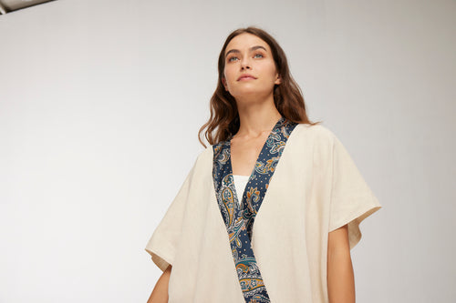 Elegant Kaftan Robe With Silk Bordure - Cotton Paisley