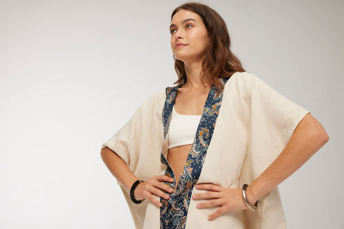 Elegant Kaftan Robe With Silk Bordure - Cotton Paisley