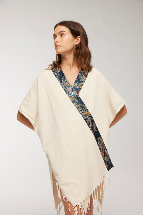 Elegant Kaftan Robe With Silk Bordure - Cotton Paisley