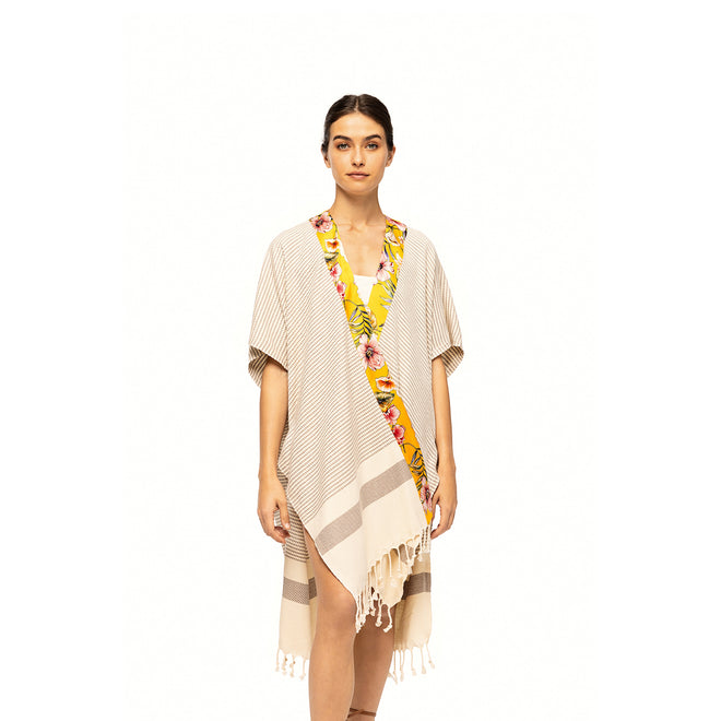 Elegant Kaftan Robe With Silk Bordure -  Sweet Honey