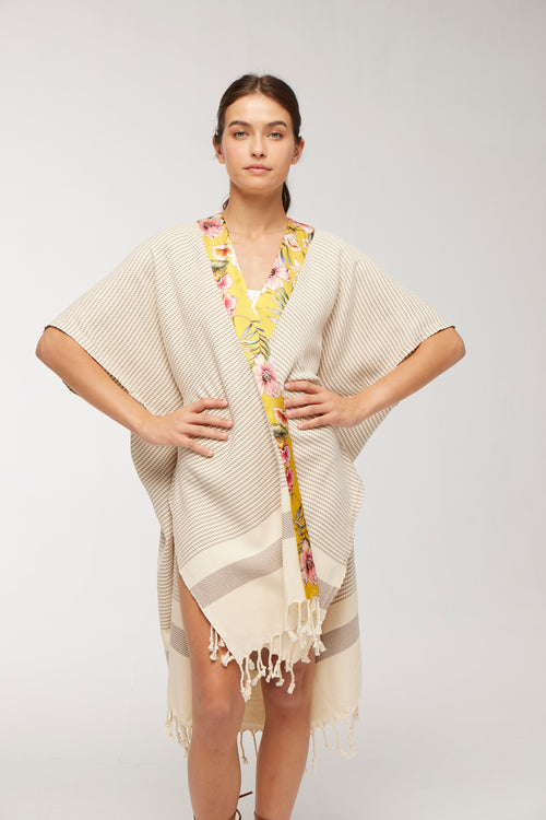 Elegant Kaftan Robe With Silk Bordure -  Sweet Honey