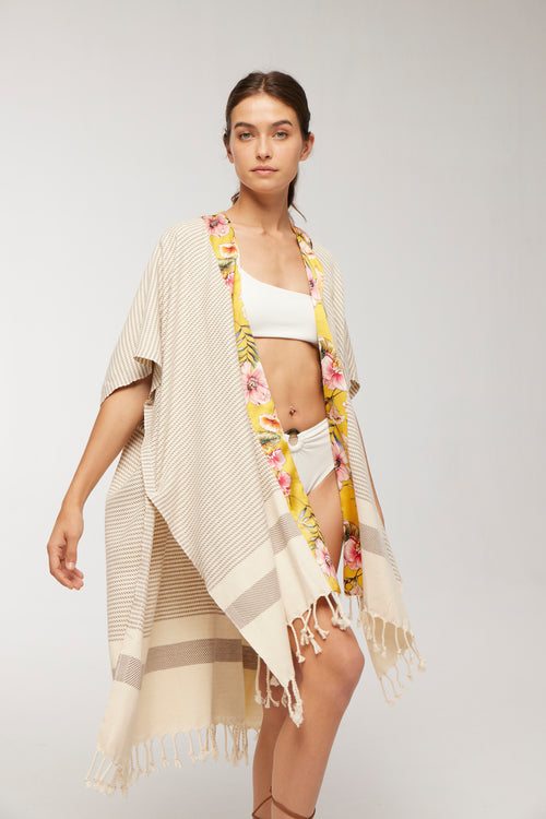 Elegant Kaftan Robe With Silk Bordure -  Sweet Honey