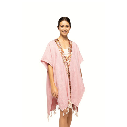 Elegant Kaftan Robe With Silk Bordure - Sakura