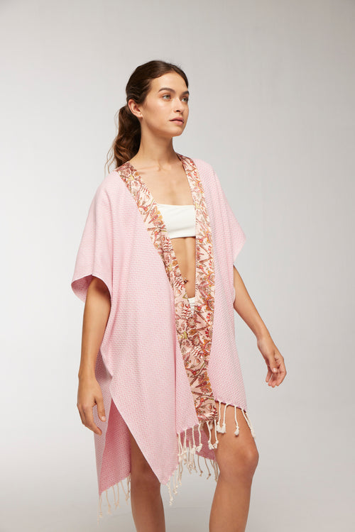 Elegant Kaftan Robe With Silk Bordure - Sakura