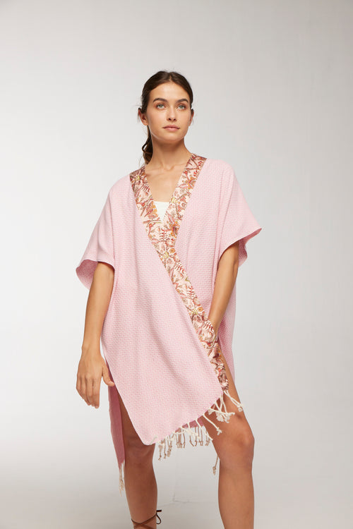 Elegant Kaftan Robe With Silk Bordure - Sakura