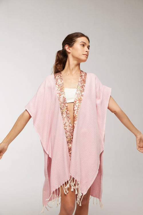 Elegant Kaftan Robe With Silk Bordure - Sakura