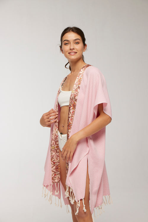 Elegant Kaftan Robe With Silk Bordure - Sakura