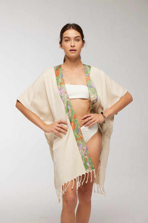 Elegant Kaftan Robe With Silk Bordure  - Maui