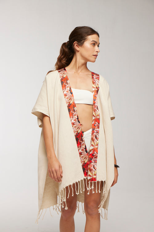 Elegant Kaftan Robe With Silk Bordure - Orange Starburst