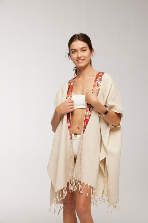 Elegant Kaftan Robe With Silk Bordure - Orange Starburst