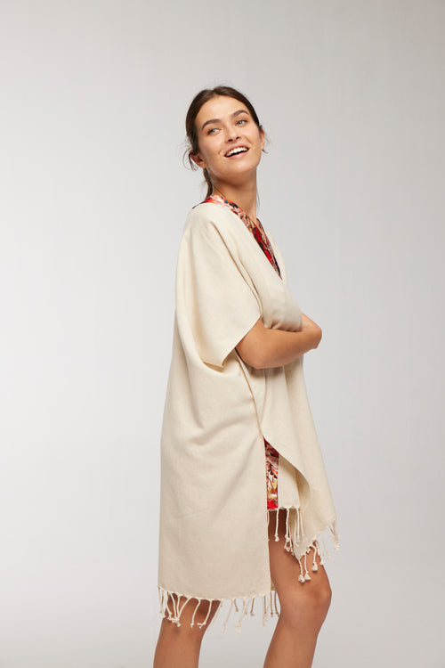 Elegant Kaftan Robe With Silk Bordure - Orange Starburst