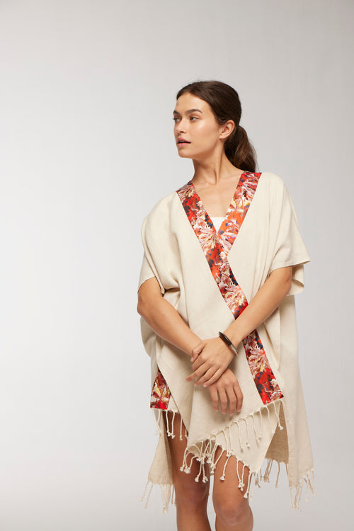 Elegant Kaftan Robe With Silk Bordure - Orange Starburst