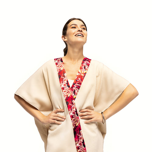 Elegant Kaftan Robe With Silk Bordure - Orange Starburst