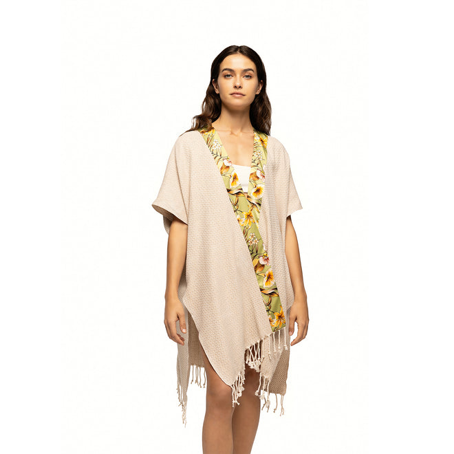 Elegant Kaftan Robe With Silk Bordure - Honey Orchid