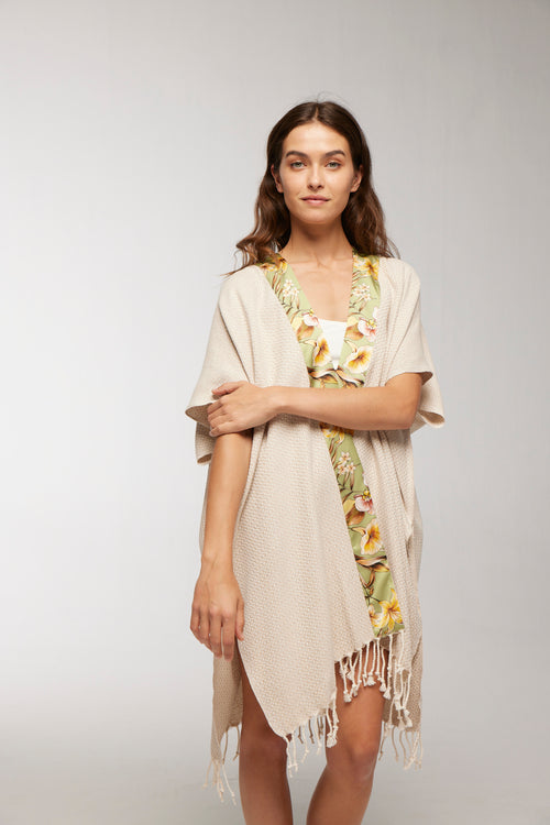 Elegant Kaftan Robe With Silk Bordure - Honey Orchid