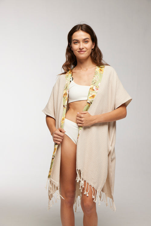 Elegant Kaftan Robe With Silk Bordure - Honey Orchid