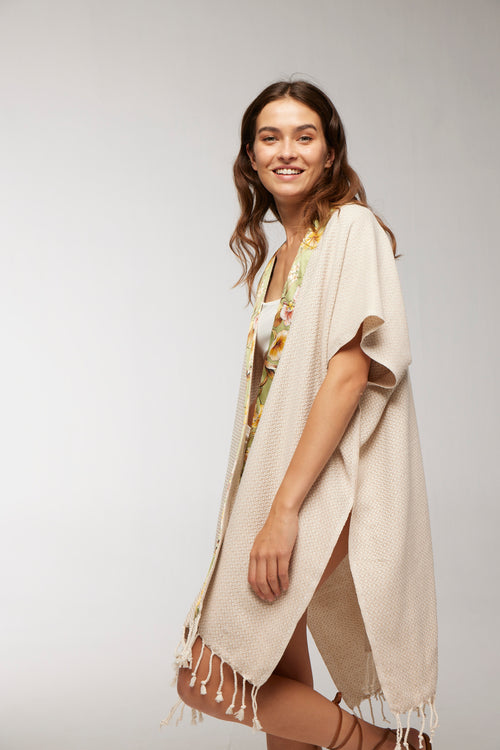 Elegant Kaftan Robe With Silk Bordure - Honey Orchid