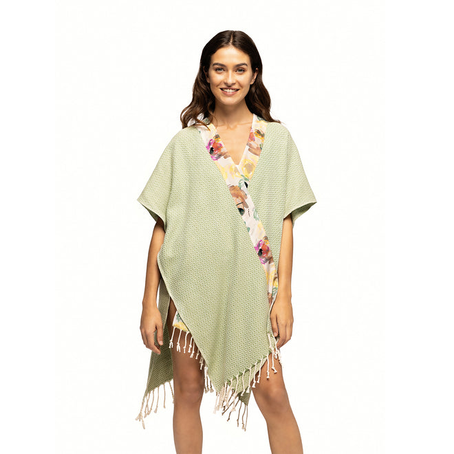 Elegant Kaftan Robe With Silk Bordure - Pista Green