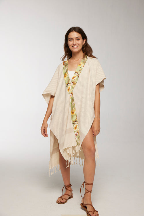 Elegant Kaftan Robe With Silk Bordure - Green Orchid