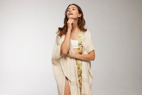 Elegant Kaftan Robe With Silk Bordure - Green Orchid