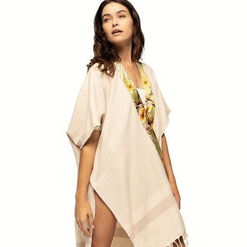 Elegant Kaftan Robe With Silk Bordure - Green Orchid