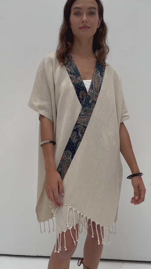 Elegant Kaftan Robe With Silk Bordure - Cotton Paisley