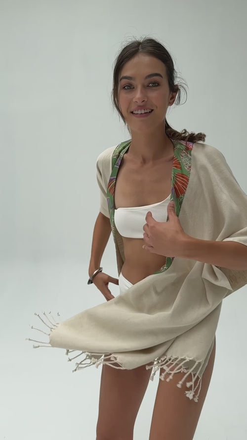 Elegant Kaftan Robe With Silk Bordure  - Maui